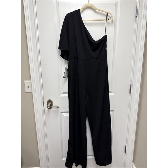 New Adrianna Papell Plus Size 20 Jumpsuit Black One Shoulder Wide Leg Cocktail - Picture 9 of 13